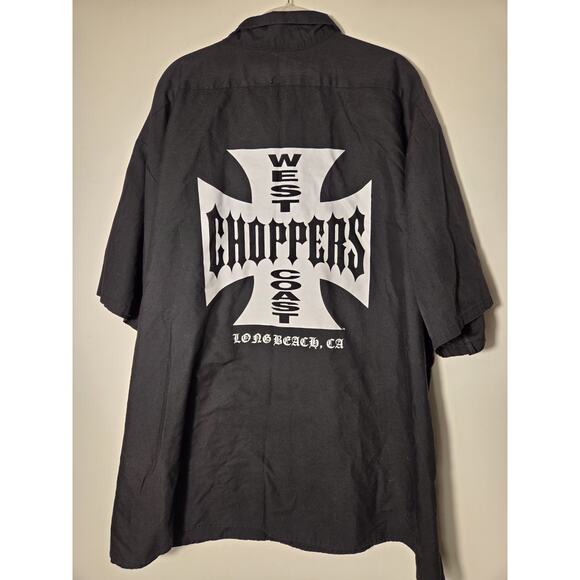 West Coast Choppers Jesse James Iron Cross Red Kap Black Work Shirt Size 5XL SS - Picture 1 of 8